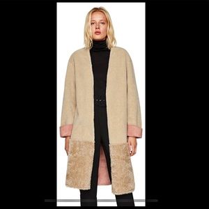 ZARA CREAM SHERPA FUR COAT. Pink liner inside.